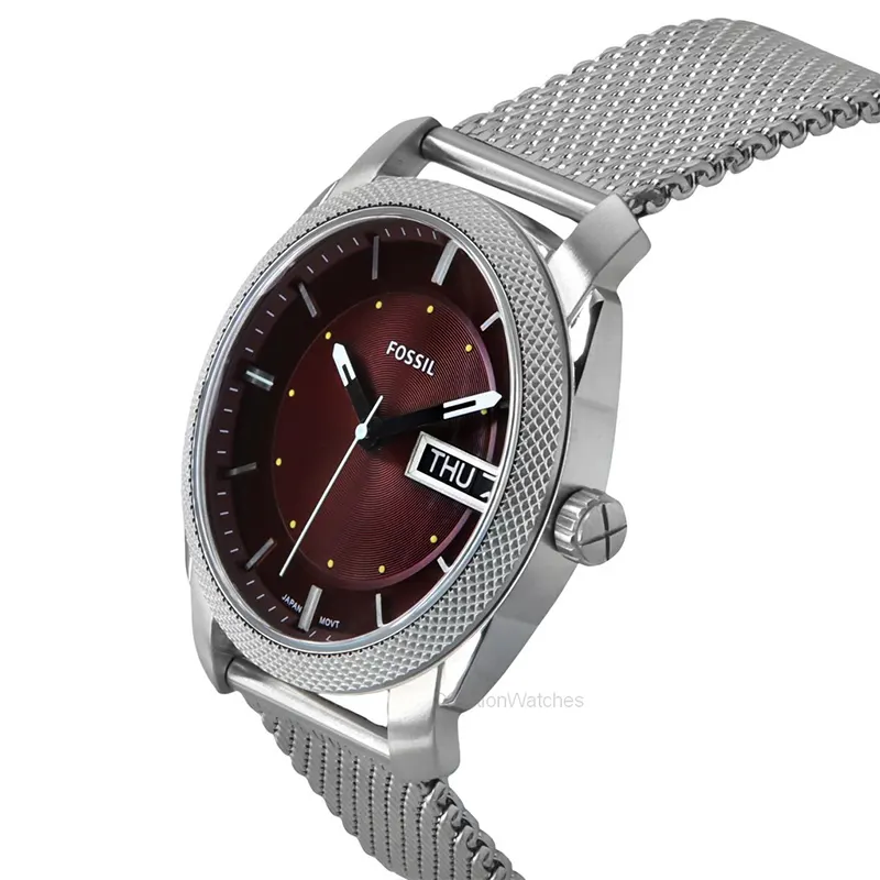 Fossil Machine Three Hand Brown Dial Mesh Men's Watch- FS6014